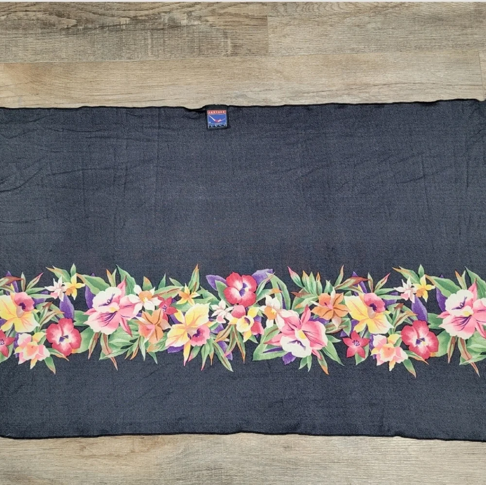 Vintage Jantzen Sarong Cover Up OS Black Pink Floral Hawaiian Tie Closure